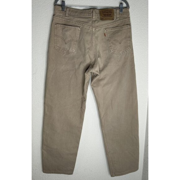 Levis 555 Jeans Mens 34x29.5 Tan Khaki Relaxed Fit Straight Leg Orange Tab USA - Picture 3 of 16